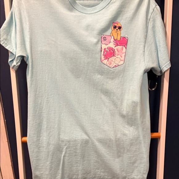 Simply Southern Light Blue Kids Tee with Pink Graphic - Picture 1 of 3